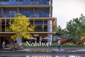 Fachada contemporânea do Nakhon Manaíra em Manaíra, João Pessoa, destacando o design vertical de 24 pavimentos, arquitetura funcional e localização urbana estratégica.