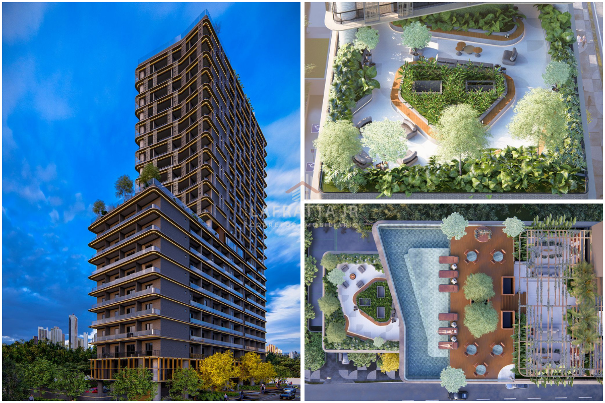 Fachada contemporânea do Nakhon Manaíra em Manaíra, João Pessoa, destacando o design vertical de 24 pavimentos, arquitetura funcional e localização urbana estratégica.