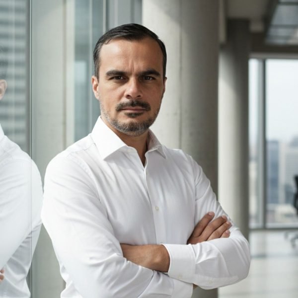 Marcos Lafratta Jr, estrategista imobiliário em João Pessoa , em pé olhando para a frente, representando autoridade e transparência na curadoria de conteúdos técnicos sobre o mercado imobiliário paraibano. Para diagnósticos técnicos e contato, entre em contato com Marcos Lafratta Jr.